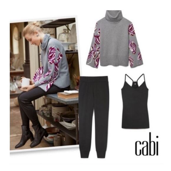 CAbi Eden Pullover Turtleneck Sweater Sz Small EUC Floral Bell Sleeves Gray 3704 - Picture 6 of 12